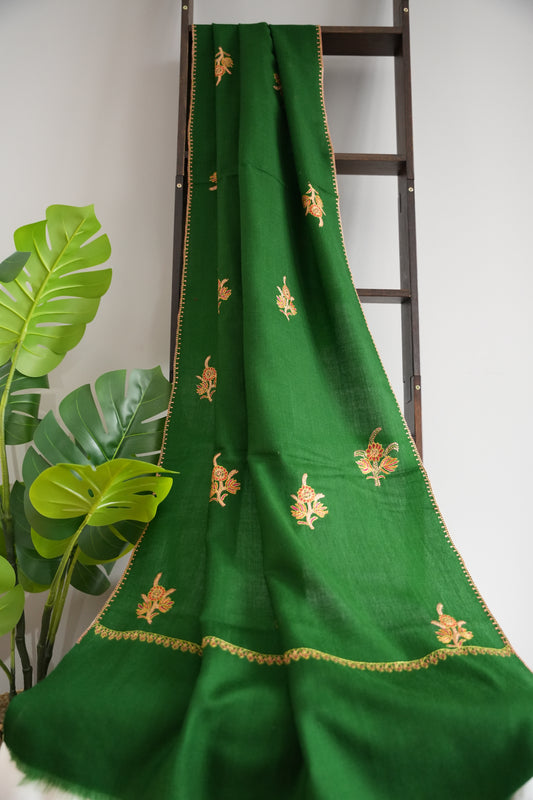 Green Buteh Embroidered Cashmere Stole Wrap