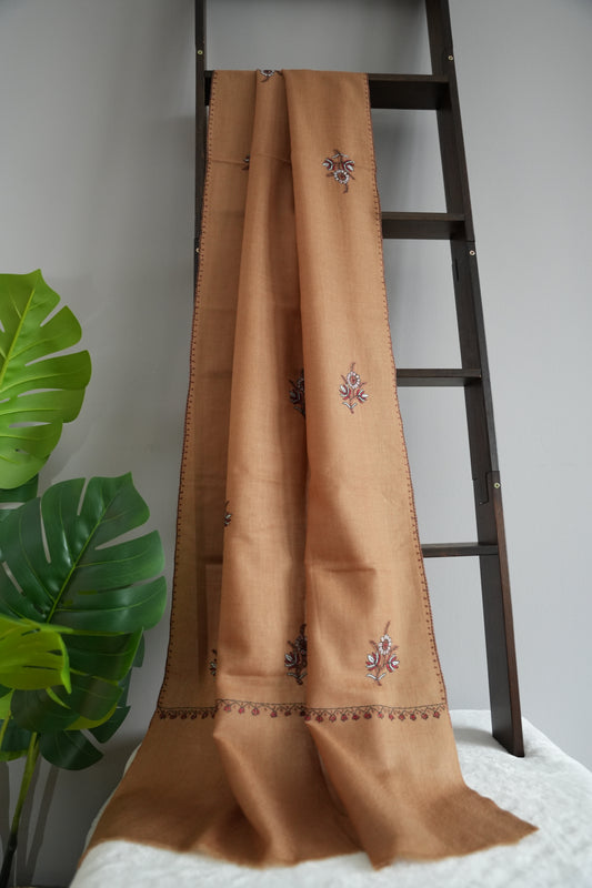 Beige Buteh Embroidered Cashmere Stole Wrap