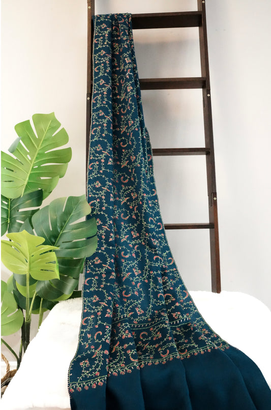 Mystic Blue Sozni Embroidered Stole Wrap